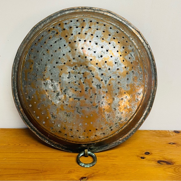 Antique Copper Kitchen Primative Colander Sieve Strainer Hand Forged Aged Patina